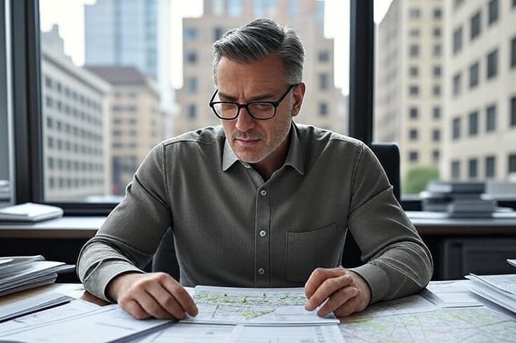 urban planner reviewing zoning documents